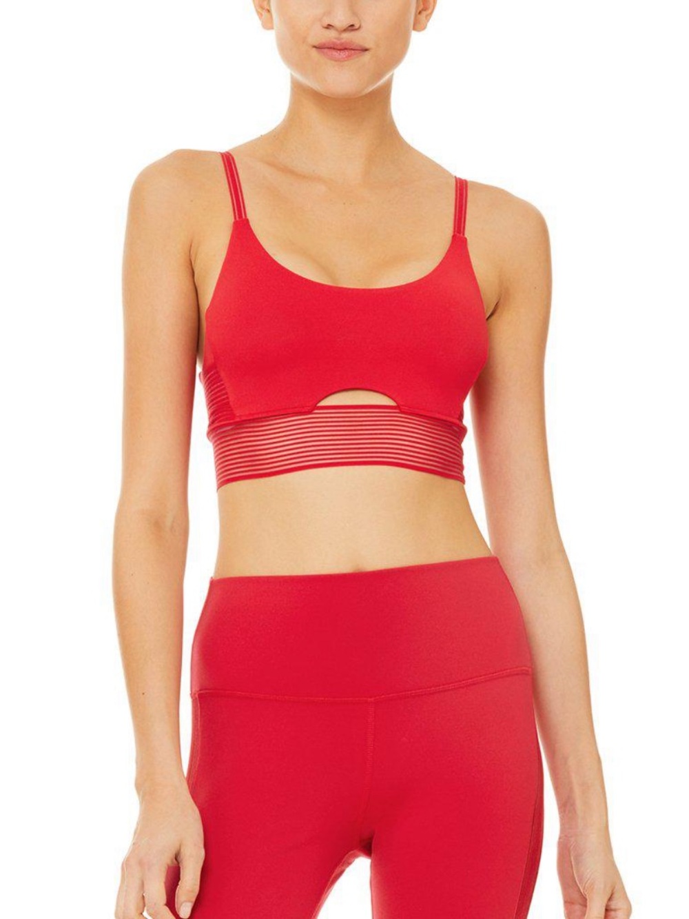 alo yoga line-up bra in red with pads